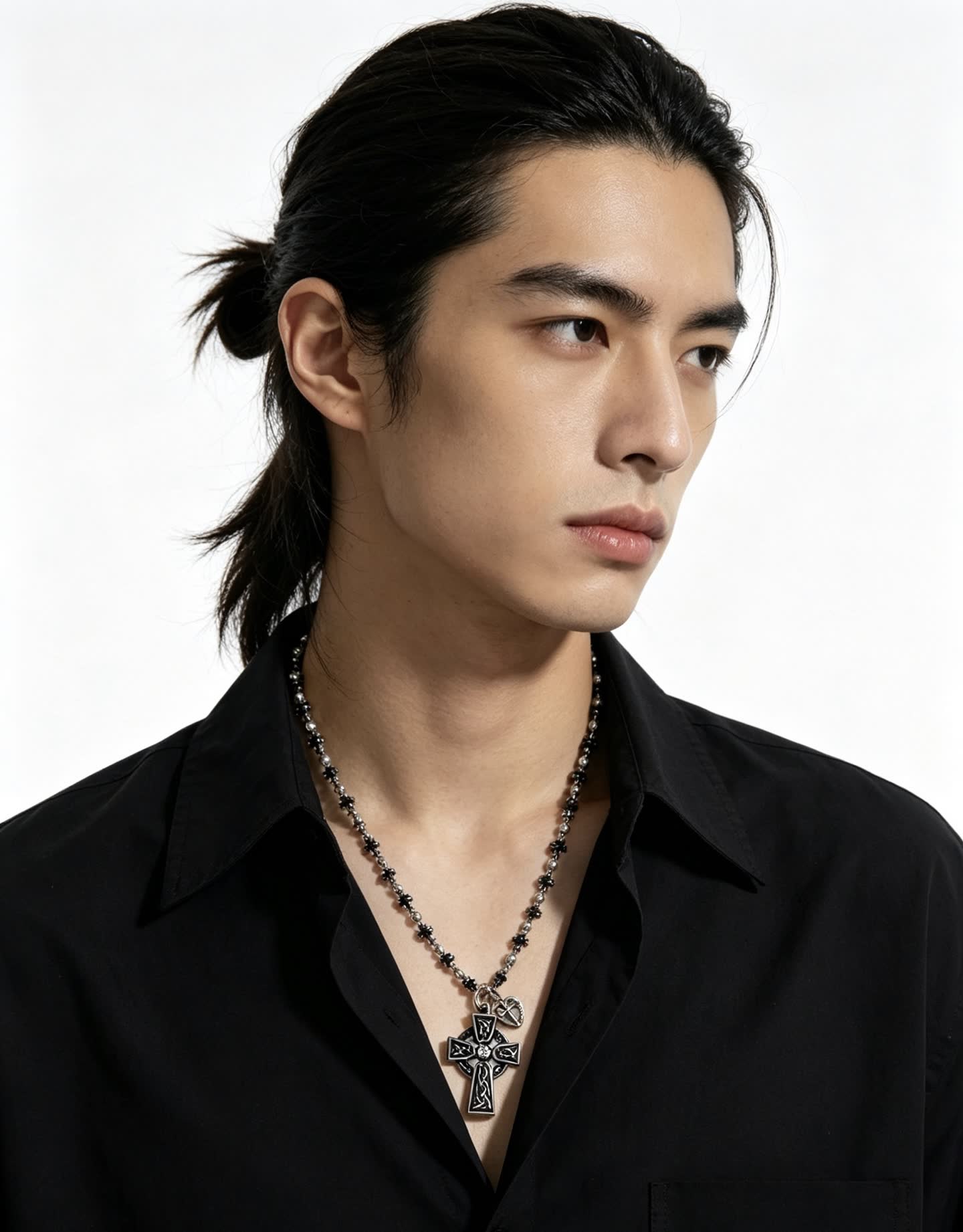 Chrome Hearts Silver Celtic Cross Necklace with Heart Charm